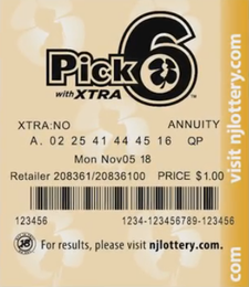 New Jersey Pick Six XTRA lottery ticket