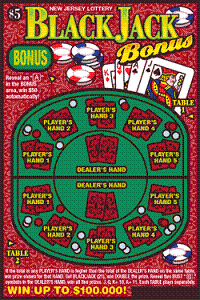 New Jersey Lottery Black Jack Bonus scratch Card Instant Game